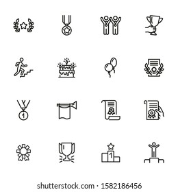 Success Line Icon Set. Winners, Leader, Award. Celebration Concept. Can Be Used For Topics Like Holiday, Congrats, Ceremony