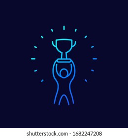 Success line icon with trophy