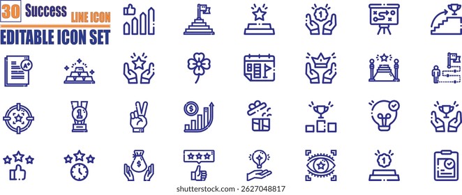success line icons collection. Successful business development linear icon collection.
