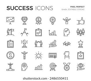 Success line icons set, pixel perfect, editable stroke, vector eps10 illustration