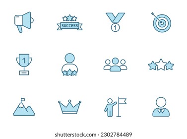 success line icons in two colors isolated on white background. success blue icon set for web design, ui, mobile apps, print polygraphy and promo business