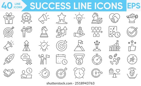 Success line icons vector and illustration set