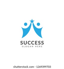 Success logo or icon vector design template with people and arrows, negative space logo