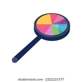 Success magnified with data, chart and lens icon isolated