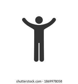 Success man icon. Person with raised hands. Winner sign silhouette. Successful businessman concept. Athletic people concept. Healthy lifestyle symbol. Vector illustration isolated