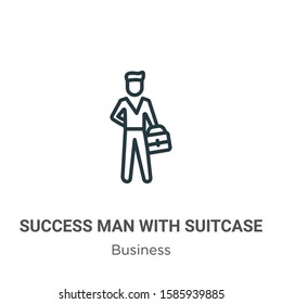 Success man with suitcase outline vector icon. Thin line black success man with suitcase icon, flat vector simple element illustration from editable business concept isolated on white background