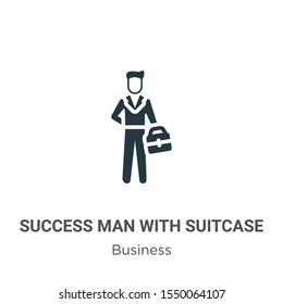 Success man with suitcase vector icon on white background. Flat vector success man with suitcase icon symbol sign from modern business collection for mobile concept and web apps design.