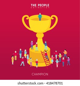 Success Man with Trophy Conceptual Vector Design