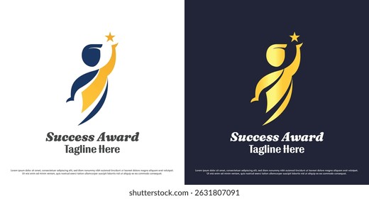 Success manager logo design illustration vector. Company business leader achievement people silhouette. Modern abstract gold shiny symbol icon.