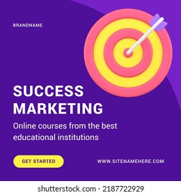 Success Marketing Strategy Accuracy Aiming Bullseye Target Web Post Realistic 3d Icon Vector Illustration. Commercial Management Financial Leadership Achievement Corporate Campaign Profit Increase