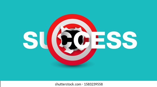 Success metaphor - concept with word passing through perforated target - business strategy, management and achievement illustration