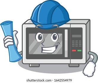 A success of microwave Architect having blue prints and blue helmet