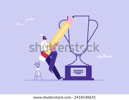 Success mindset, positive attitude to succeed, believe or confidence concept, businessman drawing trophy metaphor imagines success and victory