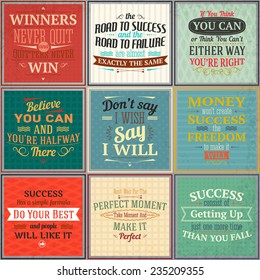 Success money freedom motivational quotes colored emblems set isolated vector illustration