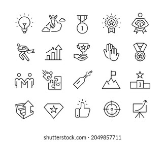 Success and Motivation Icons - Vector Line Icons. Editable Stroke. Vector Graphic