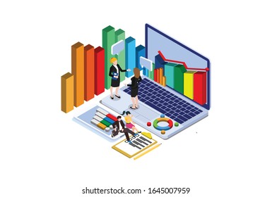 Success and motivation. Phone up with persons. Ambition as climb graph or achievement of goal. Consulting a commercial column as a step for career. Teach inspiration for high job performance. Vector