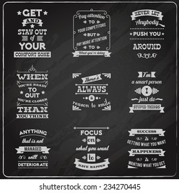 Success motivational success life and inspiration quotes collection chalkboard labels set isolated vector illustration