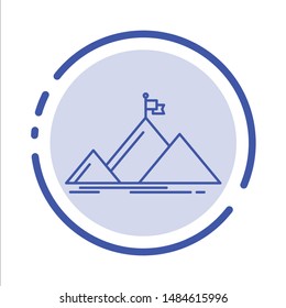 Success, Mountain, Peak, Flag,  Blue Dotted Line Line Icon. Vector Icon Template background