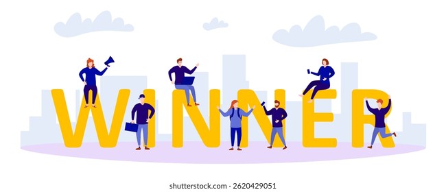 Success networking champion career banner concept awards network teamwork internet leadership business app opportunity mobile workflow growth background marketing flat advertising challenge