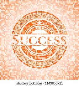 Success orange tile background illustration. Square geometric mosaic seamless pattern with emblem inside.