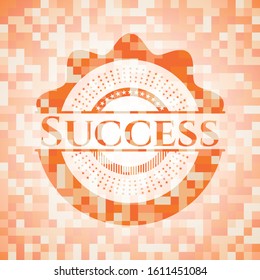 Success orange tile background illustration. Square geometric mosaic seamless pattern with emblem inside.