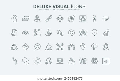 Success organization of teamwork, partnership thin black and red line icons set vector illustration. Outline symbols of human resources of company and business team, support of leader and career