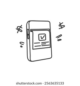 success paper receipt transfer on mobile phone doodle drawing style 