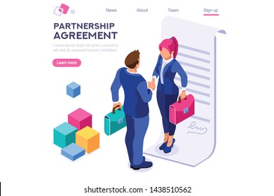 Success Partnership Successful Contract Greeting Partner Leadership Friendship Agreement Idea Concept for Web Banner Infographics Images. Flat Isometric Illustration Isolated on White Background