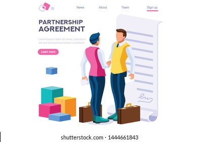 Success Partnership Successful Contract Greeting Partner Leadership Friendship Agreement Idea Concept for Web Banner Hero Images. Flat Isometric Vector Illustration Isolated on White Background