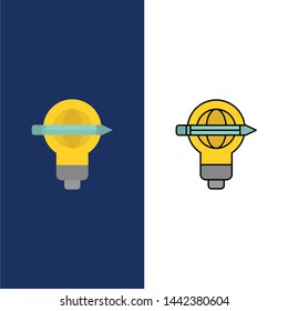 Success, Pen, Globe, Bulb, Light  Icons. Flat and Line Filled Icon Set Vector Blue Background