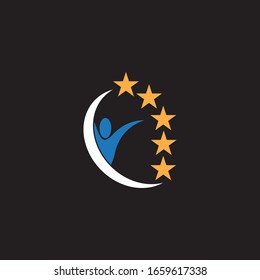 Icono de personas correctas y plantilla vectorial de símbolo con estrella en fondo negro