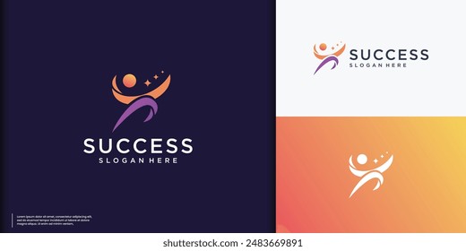 Success people logo design template, inspiration success logo with gradient color brand.