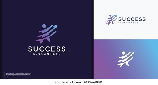 Success people logo template design. Arrow logo concept. Healthy life vector illustration.