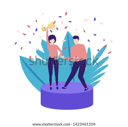 Success people vector illustration. Winner with trophy cup