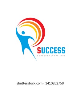 Success positive vector logo design. Himan character concept sign. 