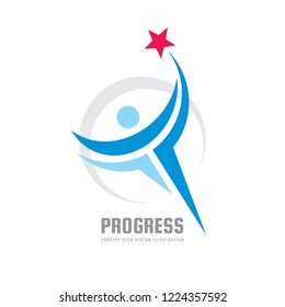 Success progress - vector logo template concept illustration. Development creative sign. Human abstract silhouette with star symbol. Business start-up icon. Design element. 