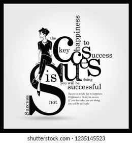 Success quote with fashion woman in sketch style. Vector illustration