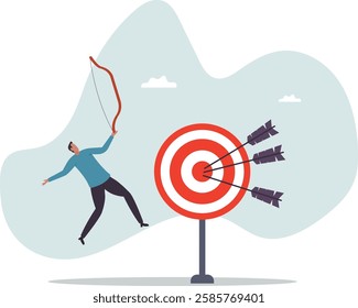 Success reaching goal or target, victory or winner, accuracy and achievement to hit target bullseye,business concept.flat character.