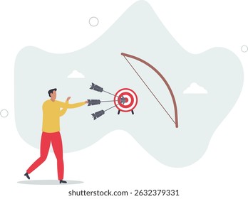 Éxito alcanzando objetivo o objetivo, victoria o ganador, precisión y logro para golpear blanco, eficiencia o concepto de perfección.