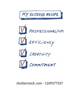 Success Recipe: List Of Requirements To Achieve Success Written By Hand, Isolated On White Background.