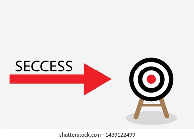 Success red arrow to target isolated on white background. Directing the marketing goals Financial business concept. Vector illustration in flat design.