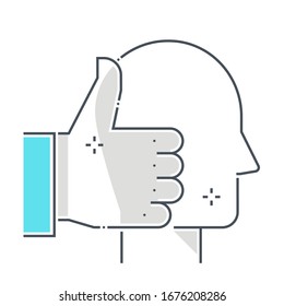 Success related color line vector icon, illustration. The icon is about hand, thumbs up, avatar, face. The composition is infinitely scalable.