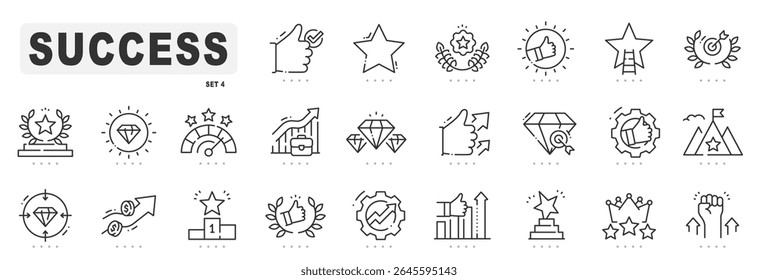 Success related line icons. Award, star, target etc. Editable stroke