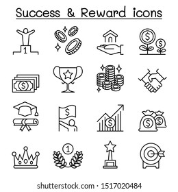 Success , Reward and Bonus  achievement icon set in thin line style