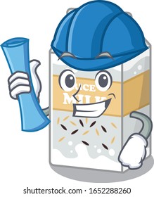 A success of rice milk Architect having blue prints and blue helmet