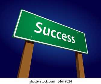 Success Road Sign Illustration with Dramatic Blue Background.