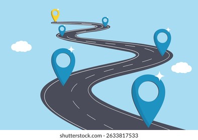 Success roadmap journey, milestone or career path achivement, aocomplishment, assessment or way to success, route or pathway to achive goals