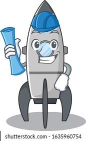 A success of rocket Architect having blue prints and blue helmet