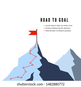 Success Route. Path to top of mountain. Business strategy path to success. Flat Vector illustration