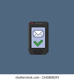success sending message on black phone in pixel style